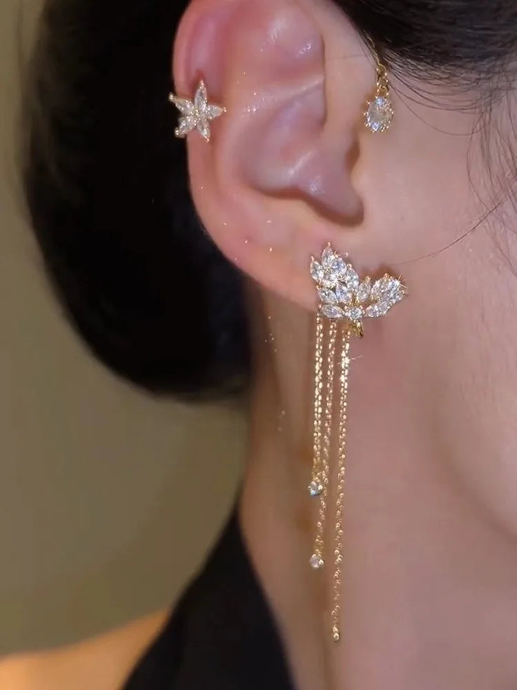 Gold Color Ear Bone Clip For Women Sweet Exquisite Sparkling Crystal Star Ear Cuff Clip Earring Wedding Jewelry Accessories Gift