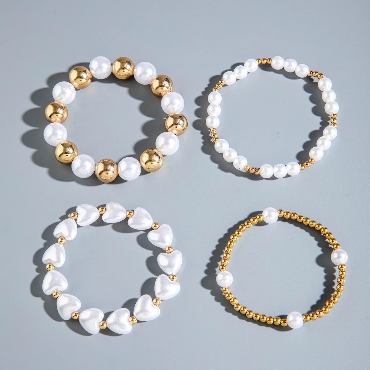 Elegant Imitation Pearl Handmade Beaded Bracelet Women Gold Color CCB Heart Jewelry Festival Gift Accessories