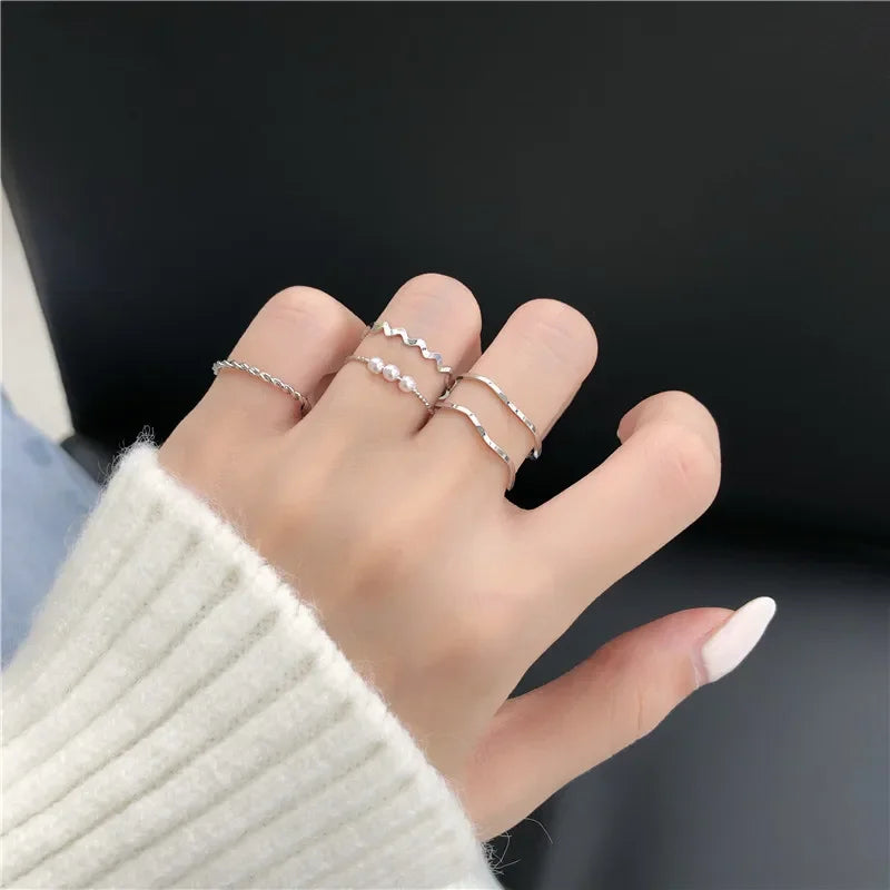 5Pcs/set Gold Color Heart Rings Set For Women Vintage Geometric Cross Pearl Butterfly Finger Rings Female Trendy Jewelry Gift