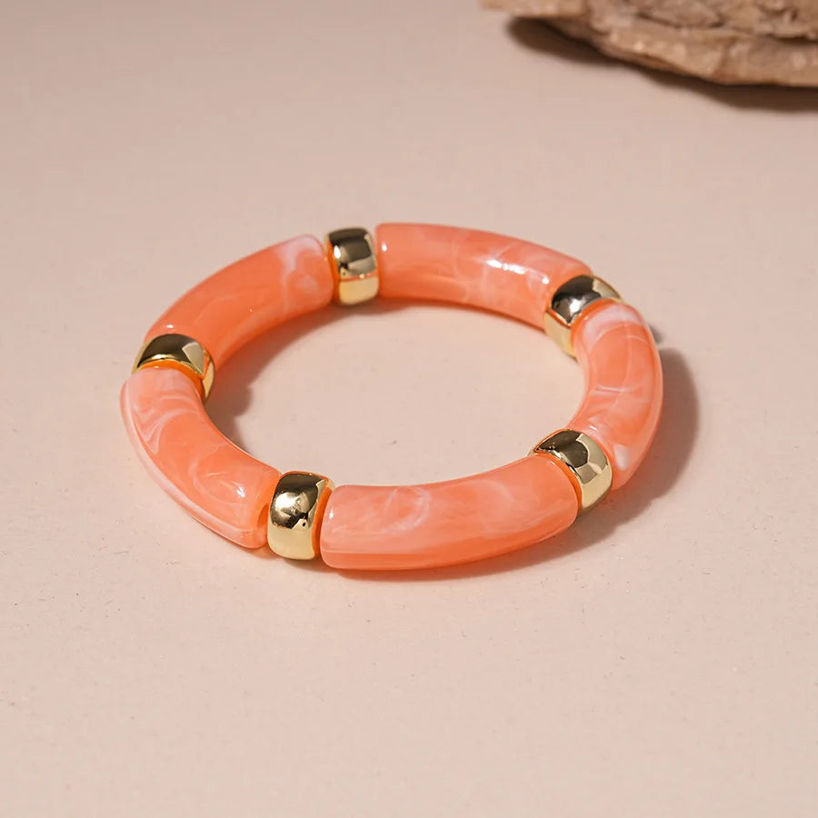 Pink Acrylic Resin Smudging Bangles for Women Girls Smooth Irregular Geometric Square Elastic Bracelets Wristband Jewelry