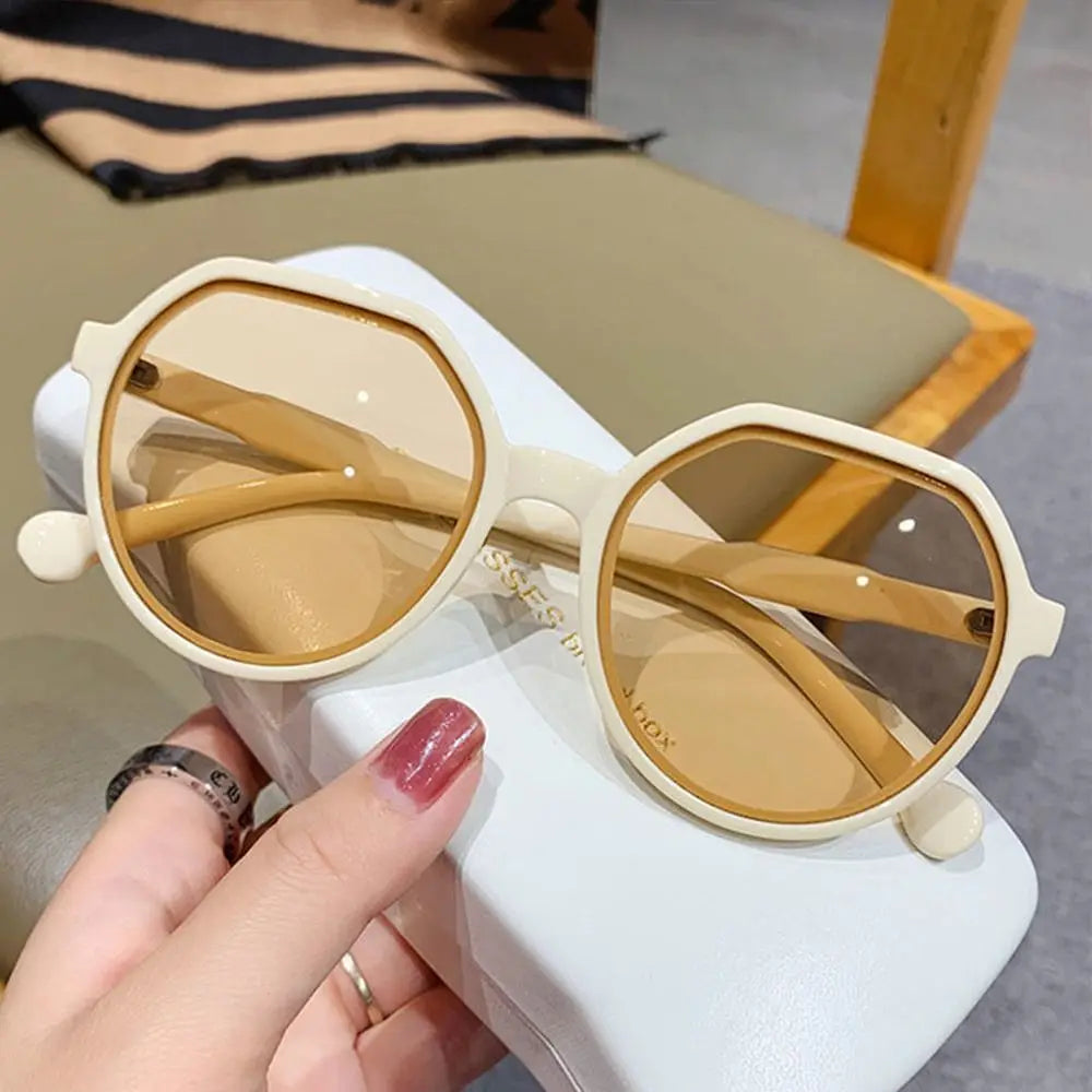 Trendy Jelly Women's Sunglasses Unique Popular Round Frame Sun Glasses Beige UV Protection Eyewear for Women & Men