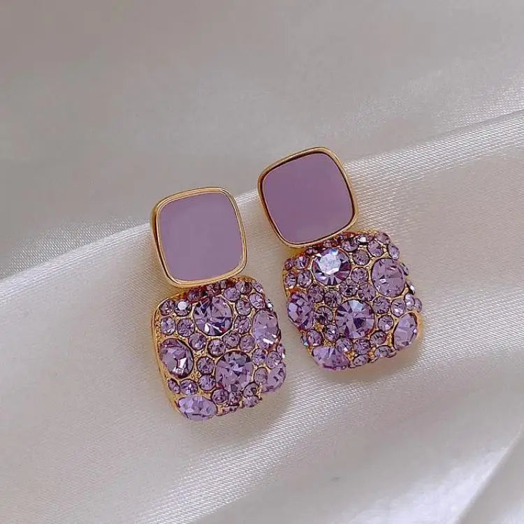 Silver Needle Fashion Purple Crystal Heart Drop Earrings For Women Jewelry 2025 Trending New Luxury Women's Earrings