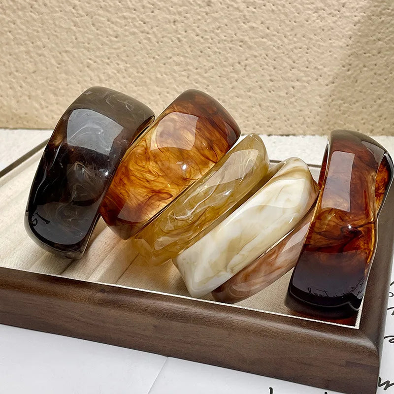Vintage Bohemian Geometric Wide Resin Bracelet Brown Large Irregular Chunky Bangle Jewelry Gifts for Women Girls