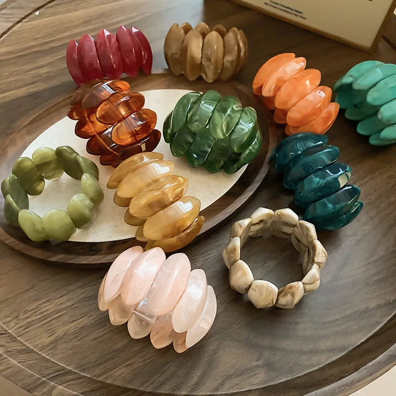 Acrylic Smudging Bangles for Women Unique Design Geometric Oval Elastic Stretch Bracelets Wide Bangles Jewelry Party Gifts
