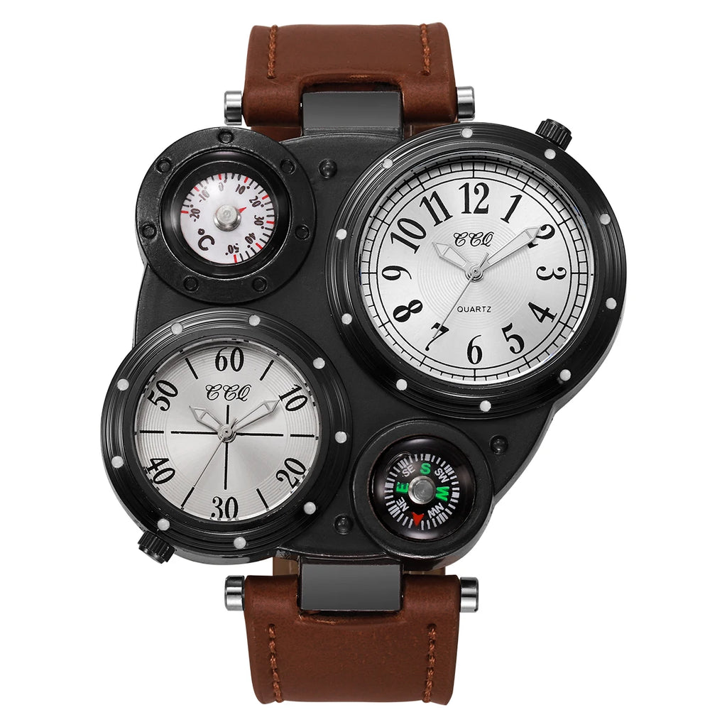 Luxury Large Dial Men Quartz Watches Casual Leather Band Wristwatches Sport Watch for Men Clock Relogio Masculino
