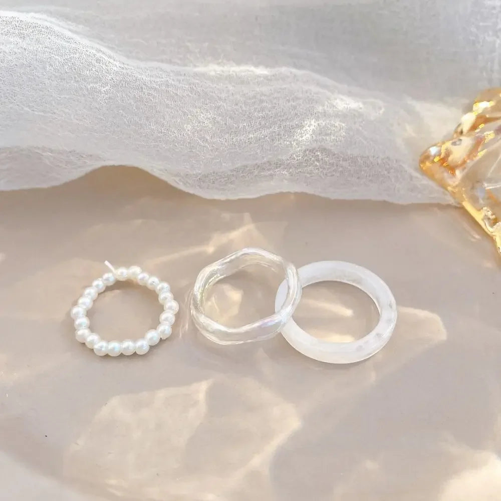 Circle Minimalist Accessories Beads Korean Style Resin Ring Women Pearl Ring Set Popular Accessories Party Favors
