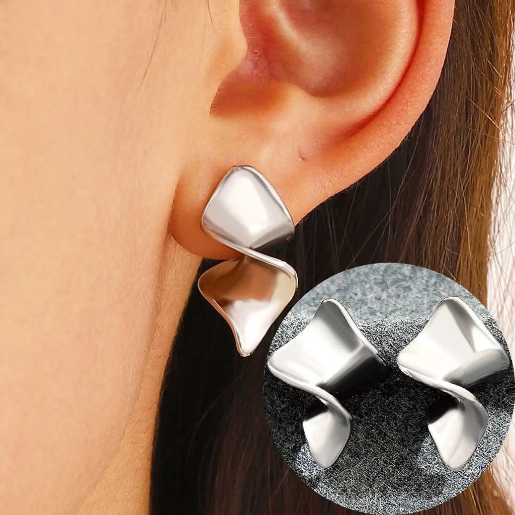 Stainless Steel Pleated Geometric Earrings For Women Jewelry Trending Vintage Women's Smooth Gold Color Stud Earrings