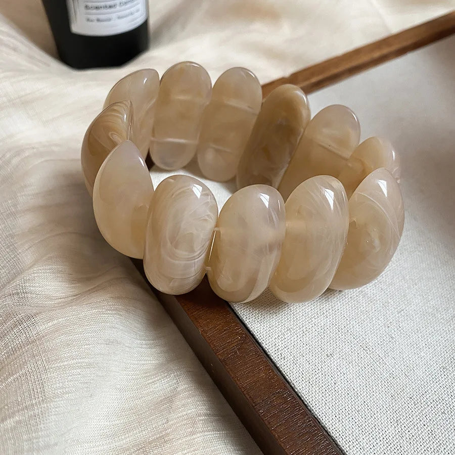 Acrylic Smudging Bangles for Women Unique Design Geometric Oval Elastic Stretch Bracelets Wide Bangles Jewelry Party Gifts