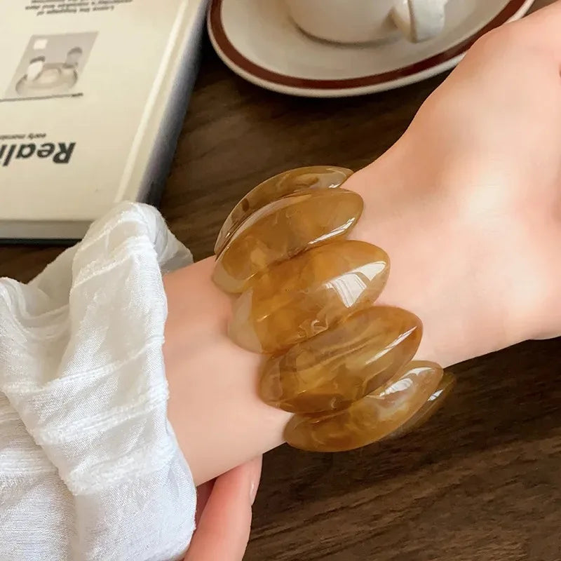 Vintage Smudging Bangle Geometric Wide Chunky Bracelets for Women Personality Acrylic Bracelet Hand Jewelry