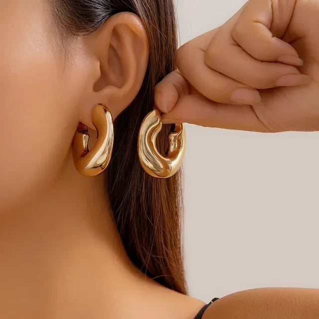 6Pcs Vintage Classic Geometry Glossy Ccb Gold Plated C Shape Hoop Earrings Set for Women Waterdrop Earing Fashion Jewelry