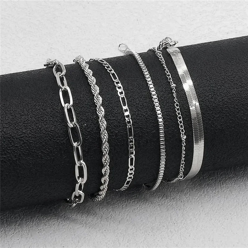 Bohemian Minimalist Metal Chain Women's Set of 6 Multi-layer Chain Simple Fashionable Bracelets Wedding Jewelry Birthday Gifts