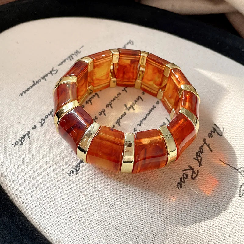 Acrylic Smudging Bangles for Women Unique Design Geometric Oval Elastic Stretch Bracelets Wide Bangles Jewelry Party Gifts
