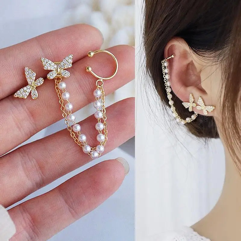 Silver Needle Vintage Green Crystal Butterfly Drop Earrings For Women Jewelry 2025 Trending Luxury Zircon Women's Earrings