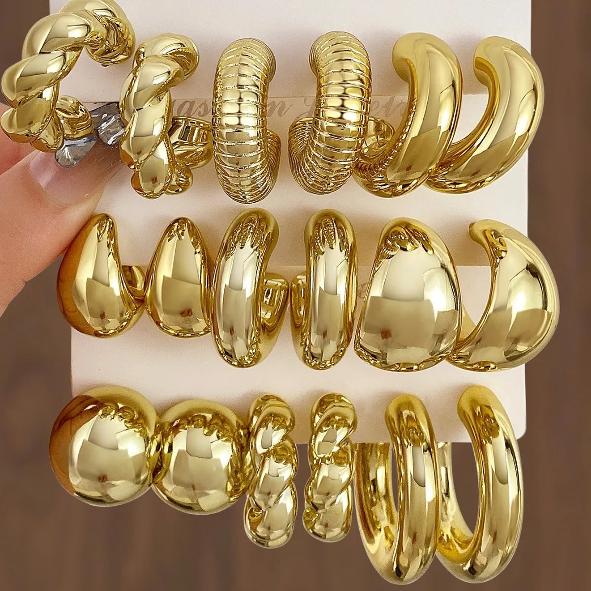 6pcs/set Chunky Gold Plated Vintage Minimalist Smooth Circle Hoop Earring Set for Women Bohemia Fashion Jewelry Gifts