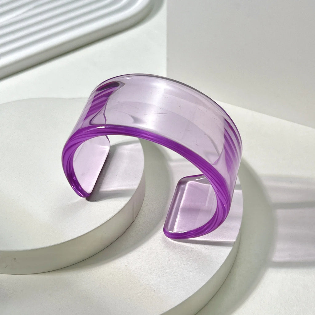 New Transparent Acrylic Resin Open Bangle Bracelet for Women Geometric Retro Wide Bracelet for Girls Hand Jewelry