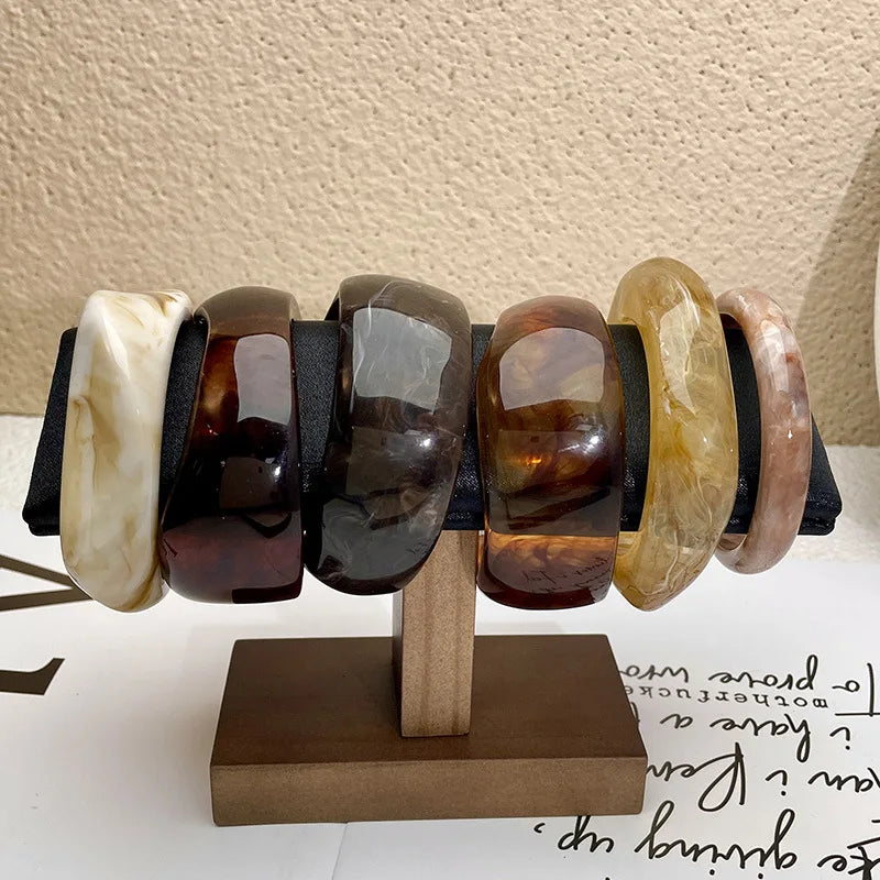 Vintage Bohemian Geometric Wide Resin Bracelet Brown Large Irregular Chunky Bangle Jewelry Gifts for Women Girls