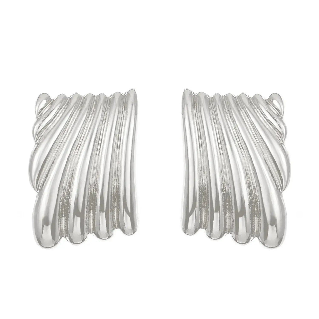 Stainless Steel Pleated Geometric Earrings For Women Jewelry Trending Vintage Women's Smooth Gold Color Stud Earrings