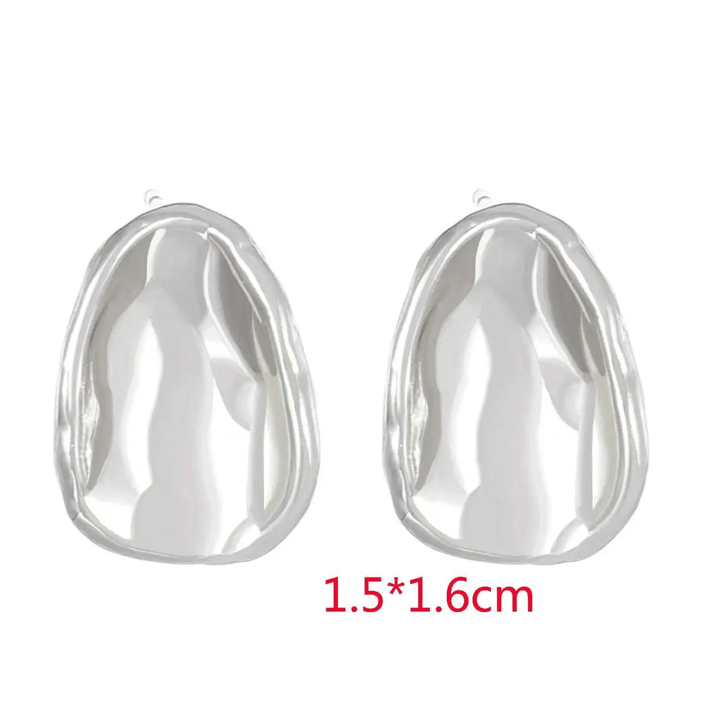 Stainless Steel Pleated Geometric Earrings For Women Jewelry Trending Vintage Women's Smooth Gold Color Stud Earrings