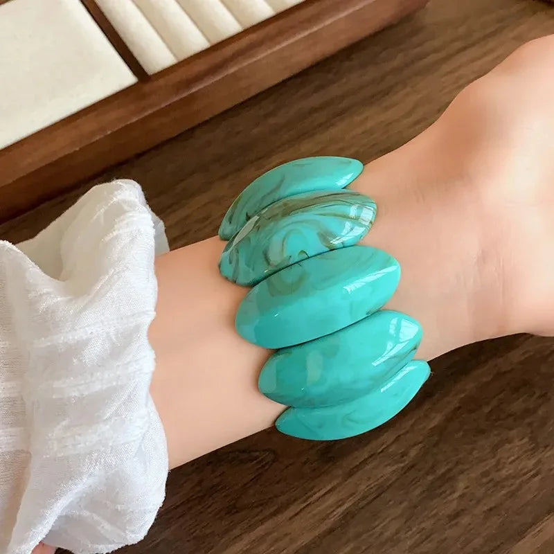 Vintage Smudging Bangle Geometric Wide Chunky Bracelets for Women Personality Acrylic Bracelet Hand Jewelry