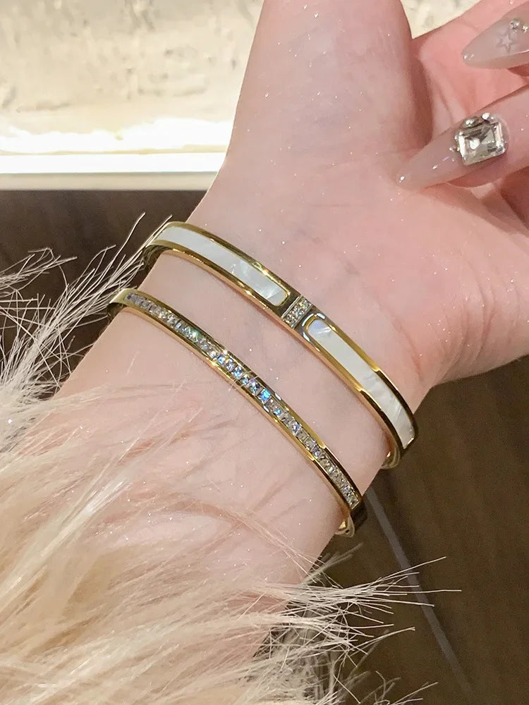 Titanium Steel Stainless Steel Bangles Inlaid Zircon Gold Plated Bracelet Classic Simple Style Bangles for Women Daily Jewelry