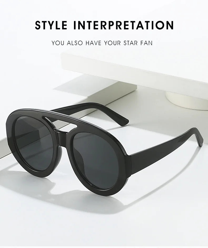 Vintage Oversized Sunglasses Women Luxury Brand Big Frame Sun Glasses Black Yellow Fashion Shades Double Bridges Round Glasses