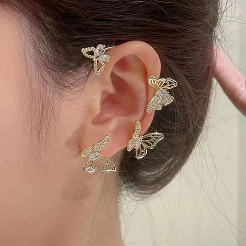 Gold Color Ear Bone Clip For Women Sweet Exquisite Sparkling Crystal Star Ear Cuff Clip Earring Wedding Jewelry Accessories Gift