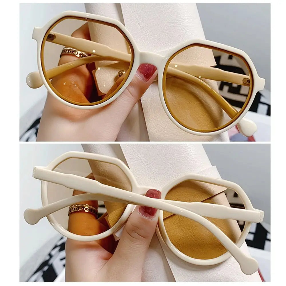 Trendy Jelly Women's Sunglasses Unique Popular Round Frame Sun Glasses Beige UV Protection Eyewear for Women & Men