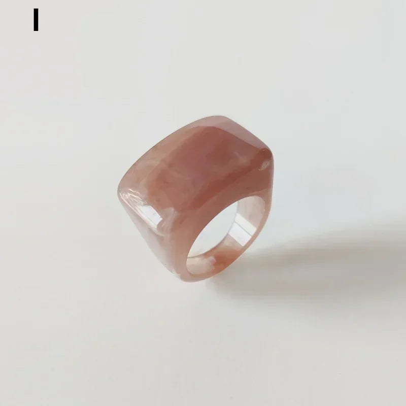 Fashion Creative Resin Acrylic Ring Vintage Simple Geometric Square Finger Rings for Women Jewelry