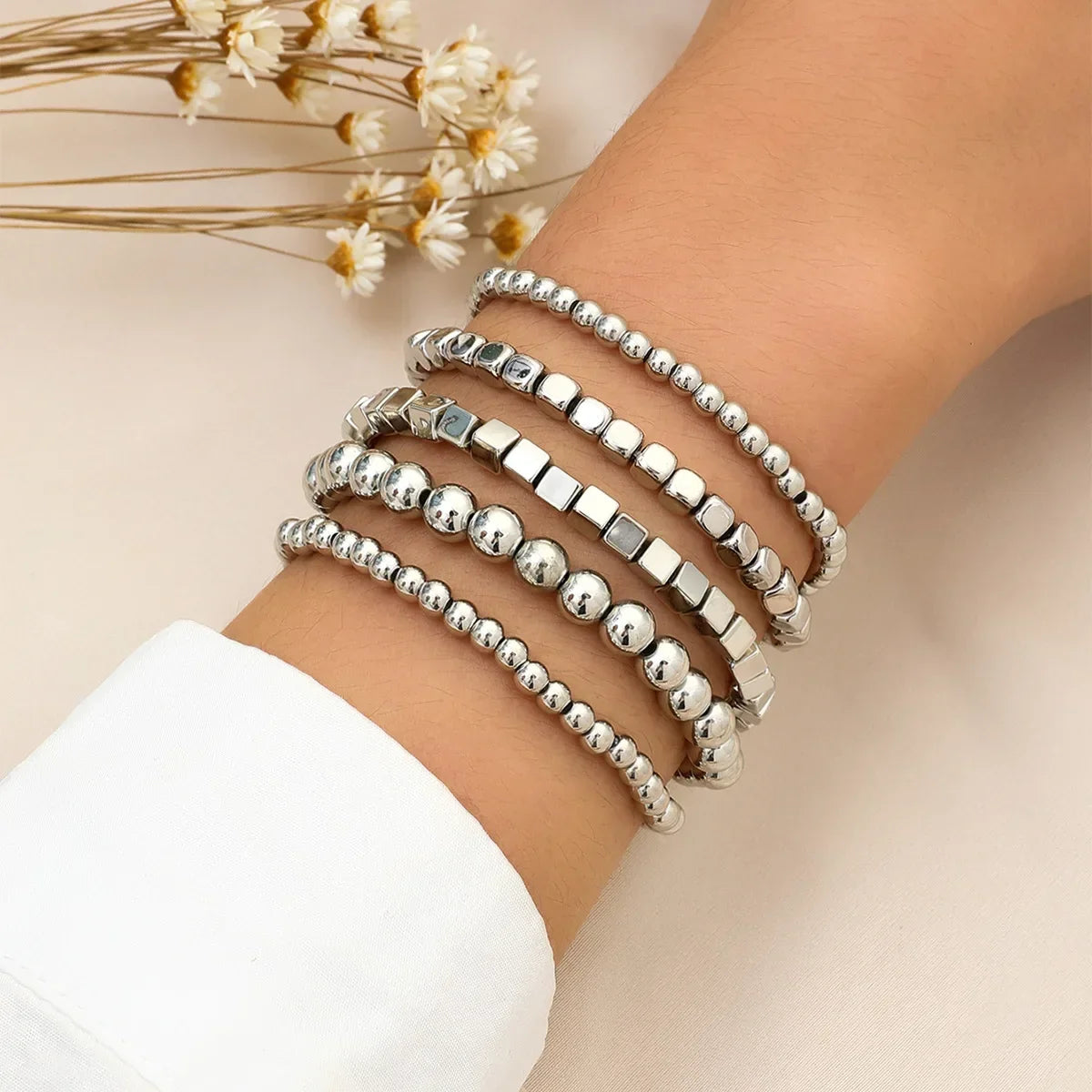 Stainless Steel Bracelets Vintage Handmade Ball Beaded Bracelets for Women Punk Gold Color Bangles Party Fashion Jewelry