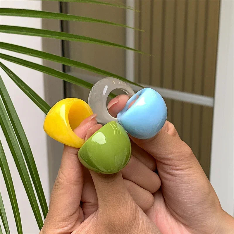 Classic Candy Color Acrylic Ring Exaggerated Geometric Ring Hand Jewelry Wholesale Women Accessories Irregular Rings for Women