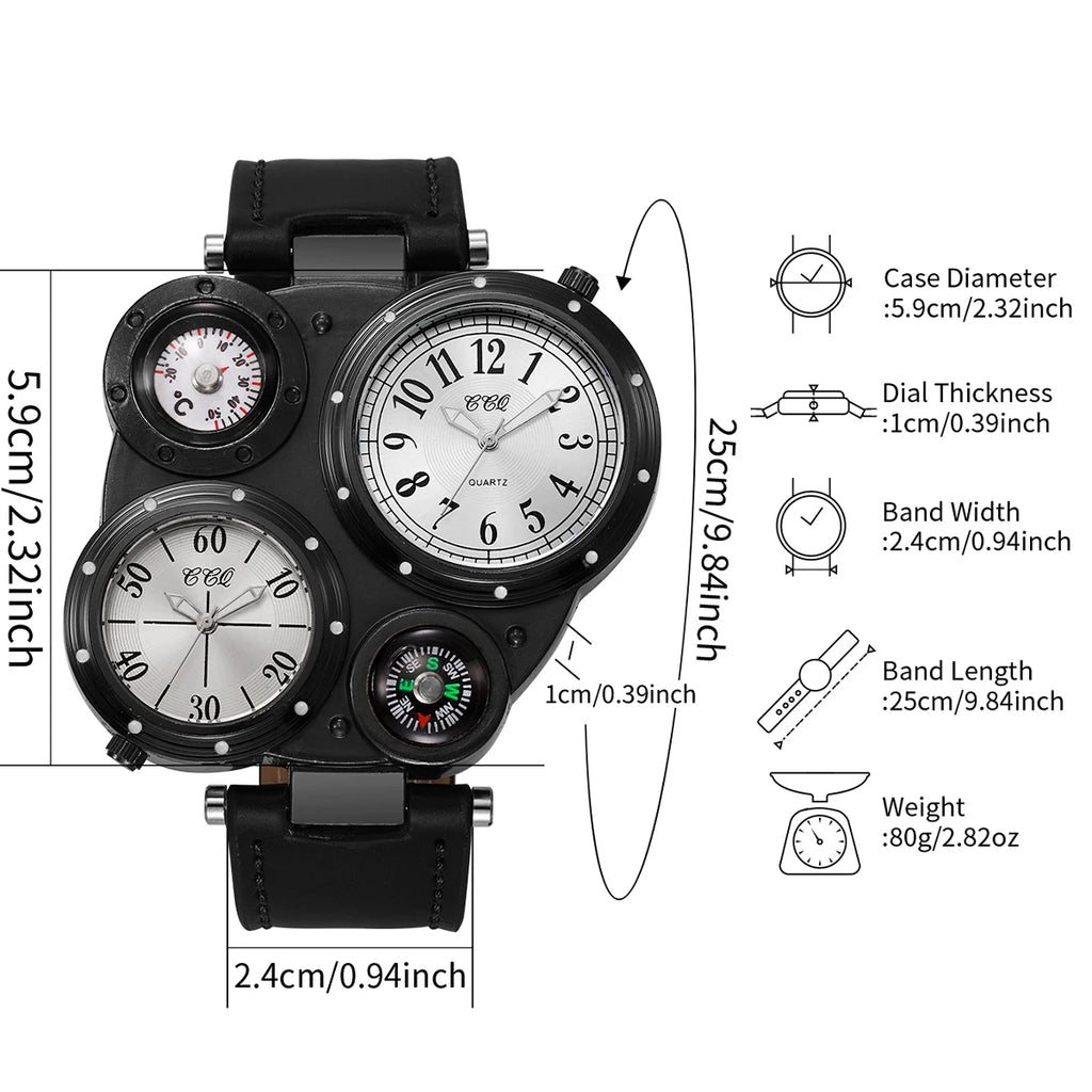 Luxury Large Dial Men Quartz Watches Casual Leather Band Wristwatches Sport Watch for Men Clock Relogio Masculino