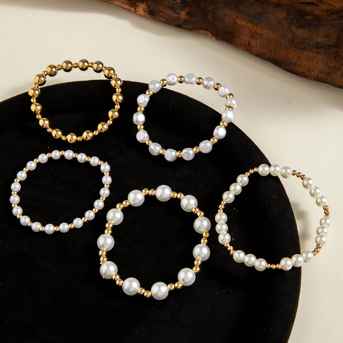 Elegant Imitation Pearl Handmade Beaded Bracelet Women Gold Color CCB Heart Jewelry Festival Gift Accessories