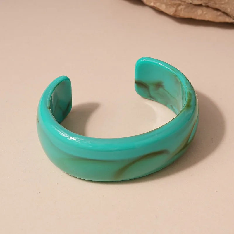 Bohemian Acrylic Resin Blue Turquoise Smudging Bangles for Women Geometric Wide Cuff Bangle Bracelets Party Jewelry Pulseras