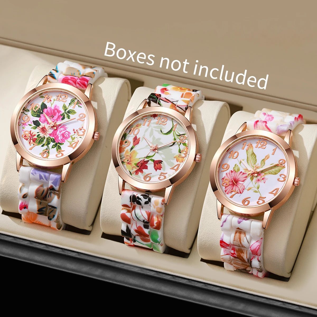 2/3/4/5PCS Fashion Flowers Printed Women Watches Casual Silicone Band Female Quartz Watch Relogio Feminino（Without Box）