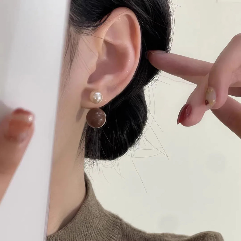 925 Silver Needle Vintage Brown Pearl Earrings For Women Jewelry 2025 Trending New Luxury Women's Red Ball Earrings gifts