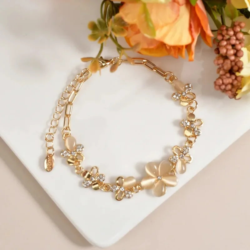 Fashion Flower Bracelet Crystals Chain for Woman Stainless Steel Bracelet for Women Jewelry