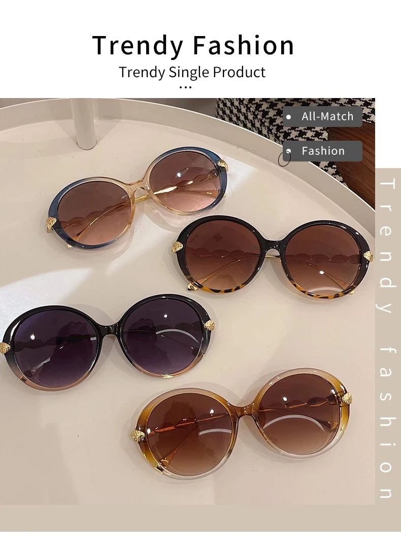 New Vintage Round Frame Sunglasses Gradient Color Trendy Fashion Women Eyewear Brand Designer Shades for Ladies Gafas De Sol