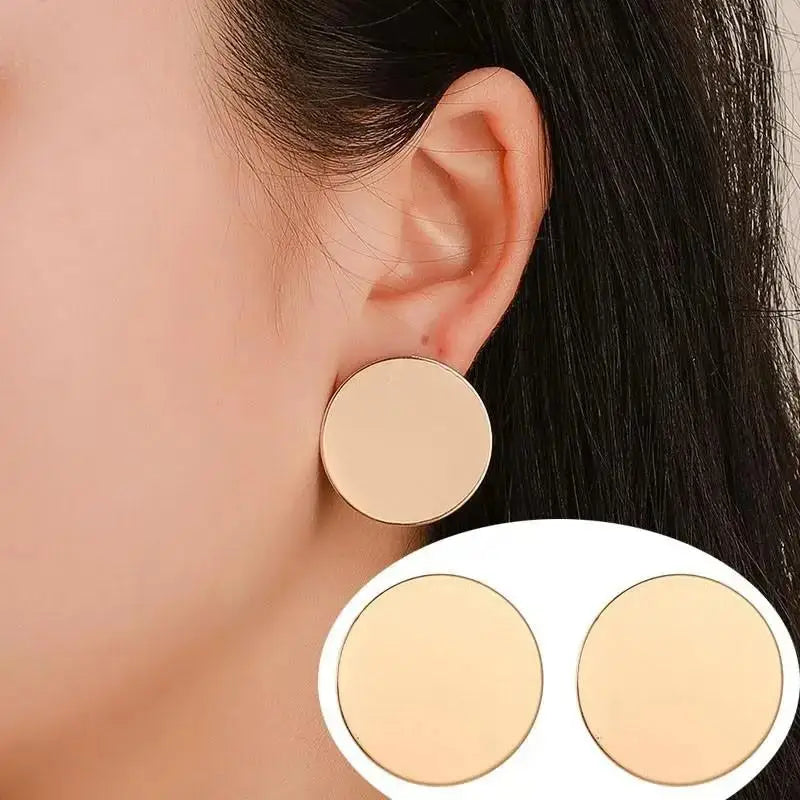 Stainless Steel Pleated Geometric Earrings For Women Jewelry Trending Vintage Women's Smooth Gold Color Stud Earrings