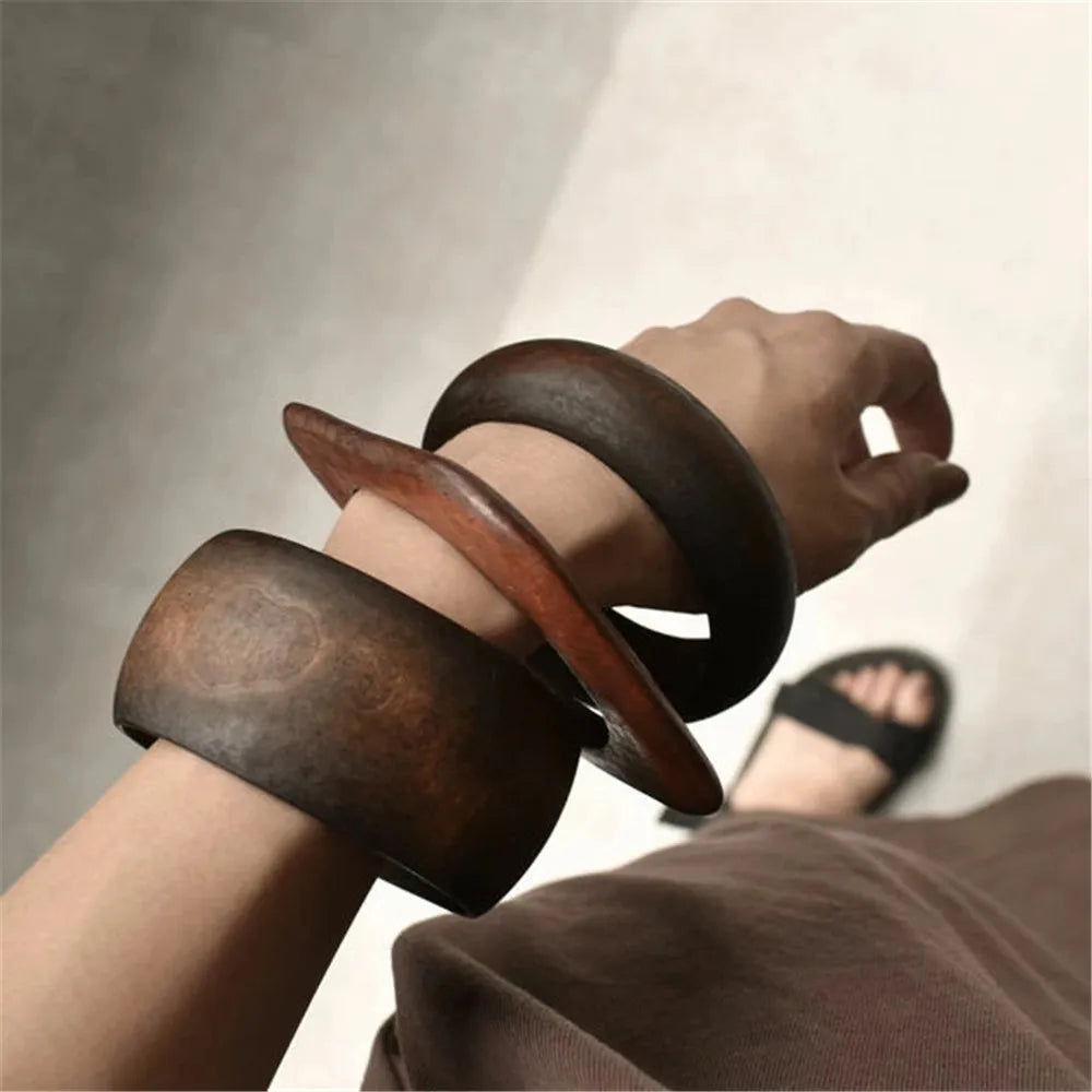 Women Elegant Natural Wood Square DIY Bracelet Coffee Girl Jewelry Ladies Gift Geometric Wooden Bangles For Women