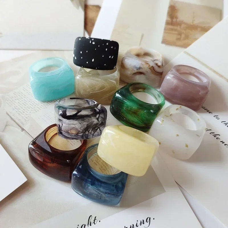 Fashion Creative Resin Acrylic Ring Vintage Simple Geometric Square Finger Rings for Women Jewelry