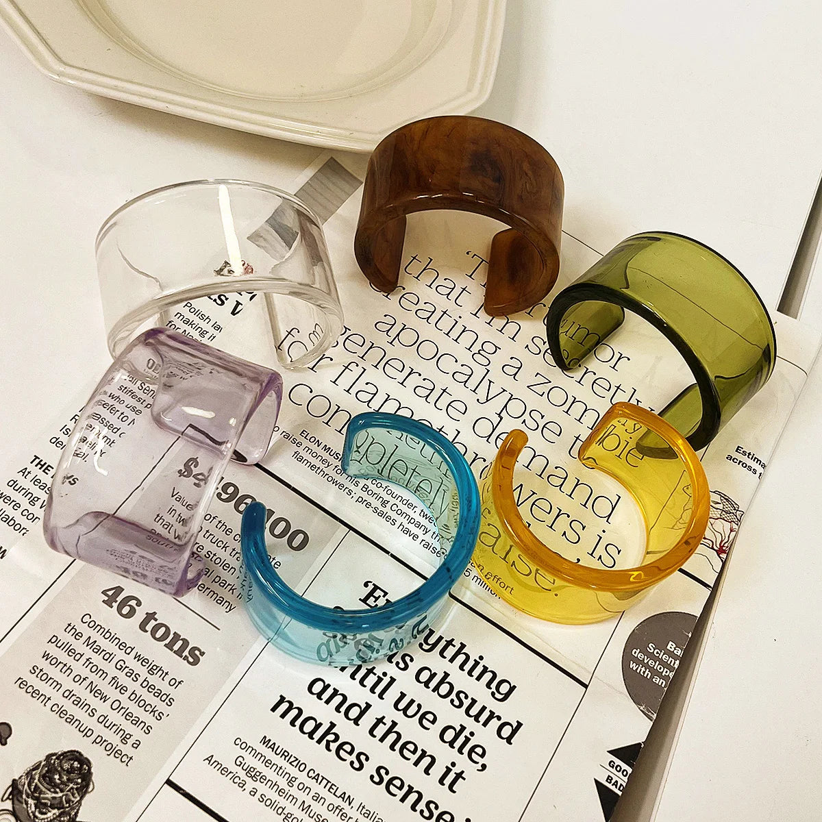 New Transparent Acrylic Resin Open Bangle Bracelet for Women Geometric Retro Wide Bracelet for Girls Hand Jewelry
