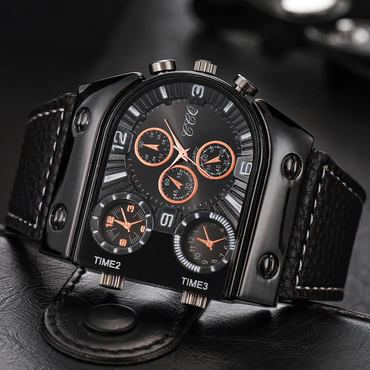 Fashion Big Dial Men's Quartz Watch Casual Leather Band Male Sports Watches