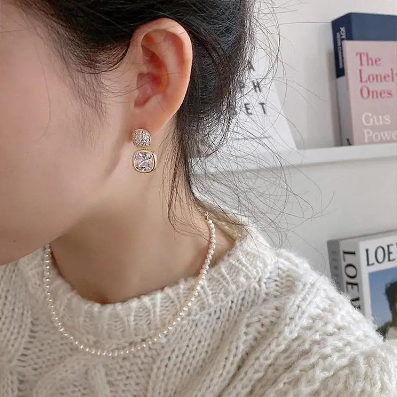 Silver Needle Fashion Square Zircon Drop Earrings For Women Jewelry 2025 Trending New Luxury Women's Crystal Earrings