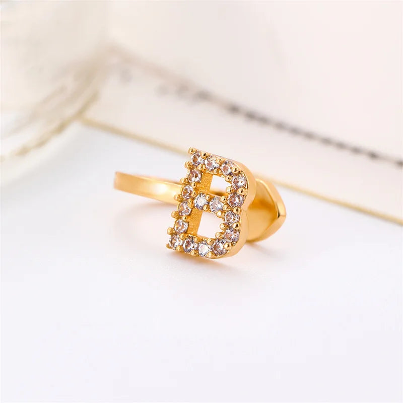 Zircon Initial A-Z Letter Clip Earrings For Women Adjustable Crystal Ear Stud Name Alphabet Female Wedding Jewelry Gift