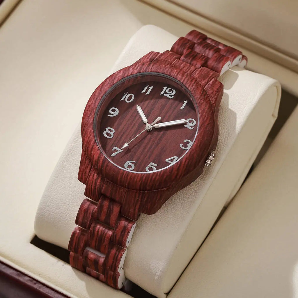 Fashion Women Watches Casual Wooden Pattern Plastic Band Quartz Watch Relogios Feminino（Without Box）