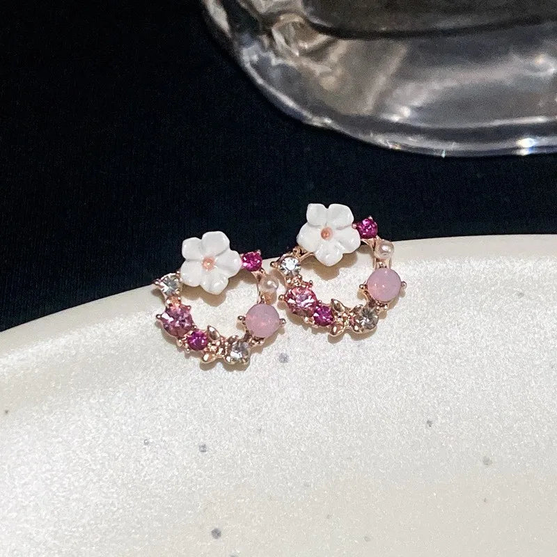 Silver Needle Crystal Pearl Butterfly Flower Wreath Earrings For Women Jewelry 2025 Trending Women's Fashion Earrings