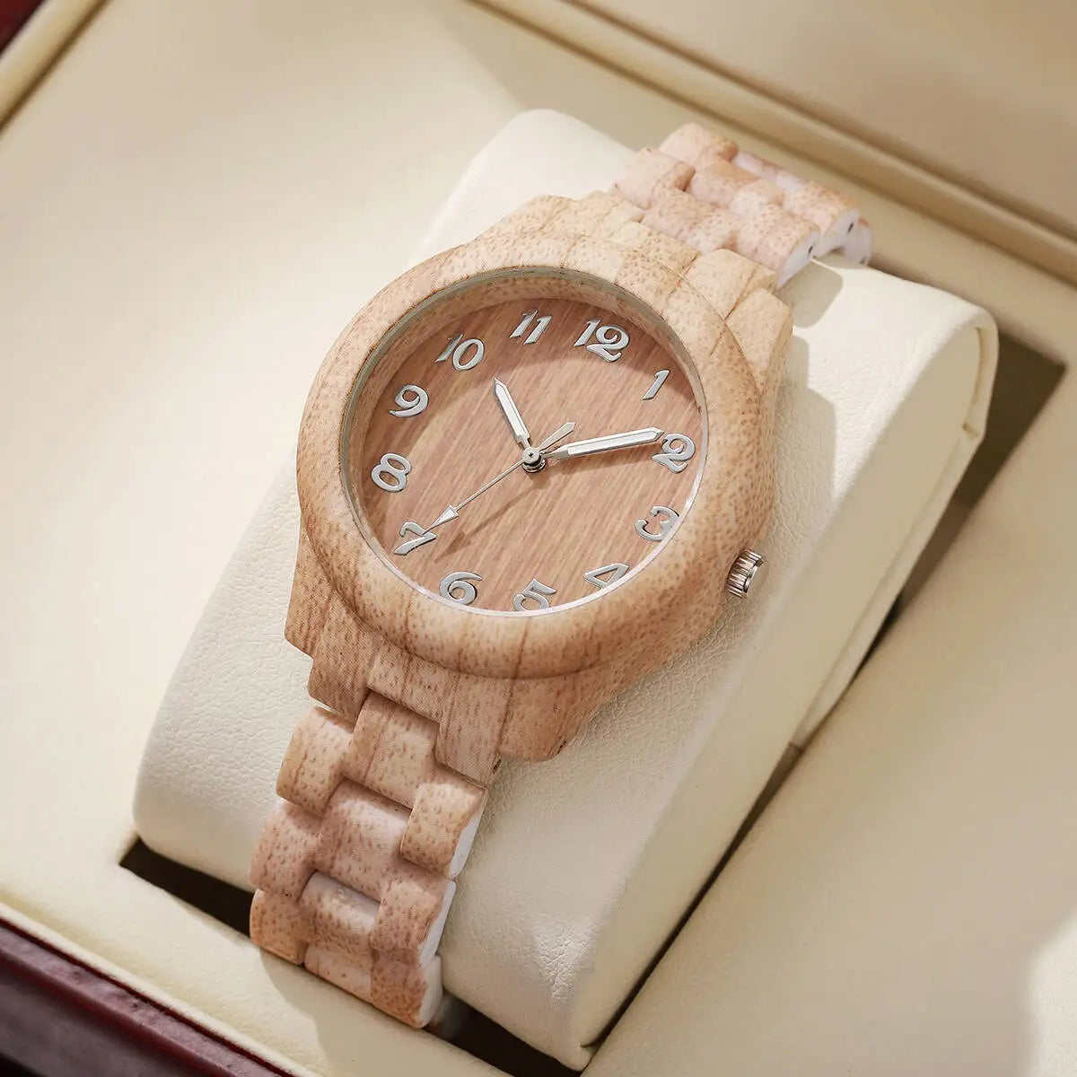 Fashion Women Watches Casual Wooden Pattern Plastic Band Quartz Watch Relogios Feminino（Without Box）