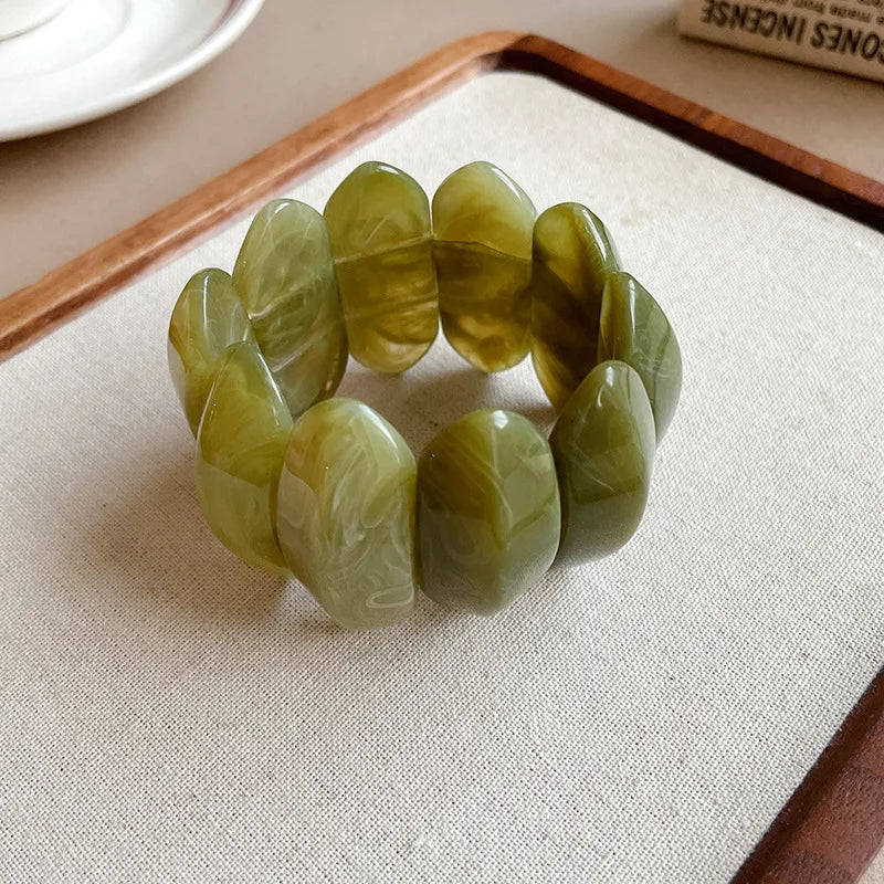 Vintage Smudging Bangle Geometric Wide Chunky Bracelets for Women Personality Acrylic Bracelet Hand Jewelry