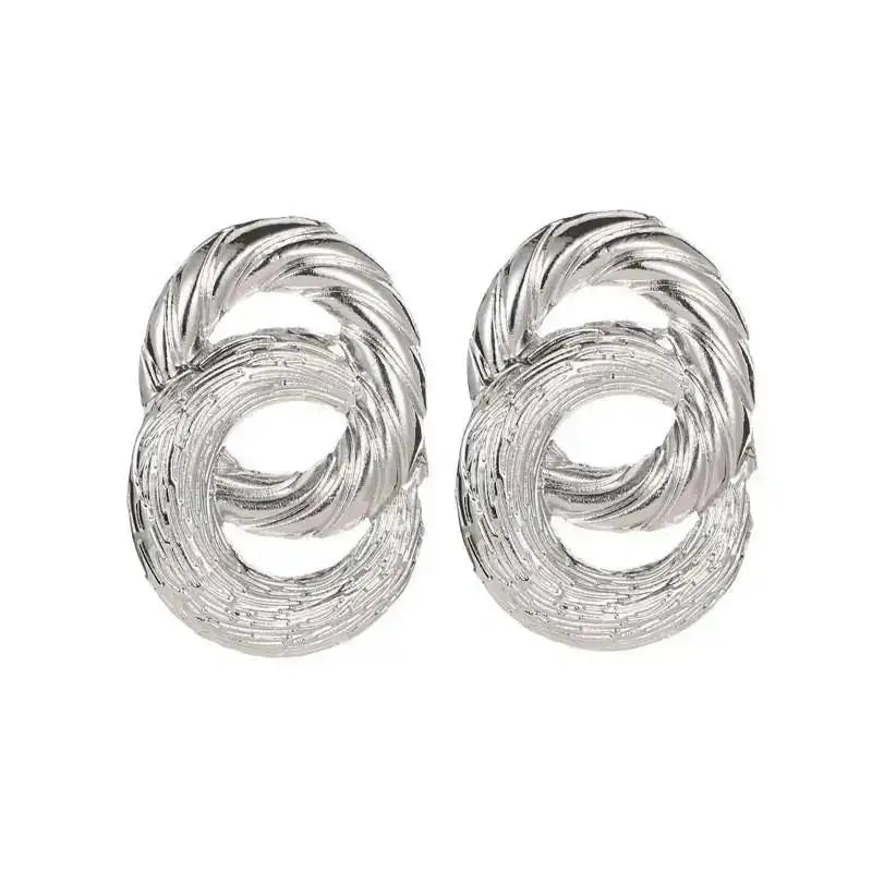 Stainless Steel Pleated Geometric Earrings For Women Jewelry Trending Vintage Women's Smooth Gold Color Stud Earrings