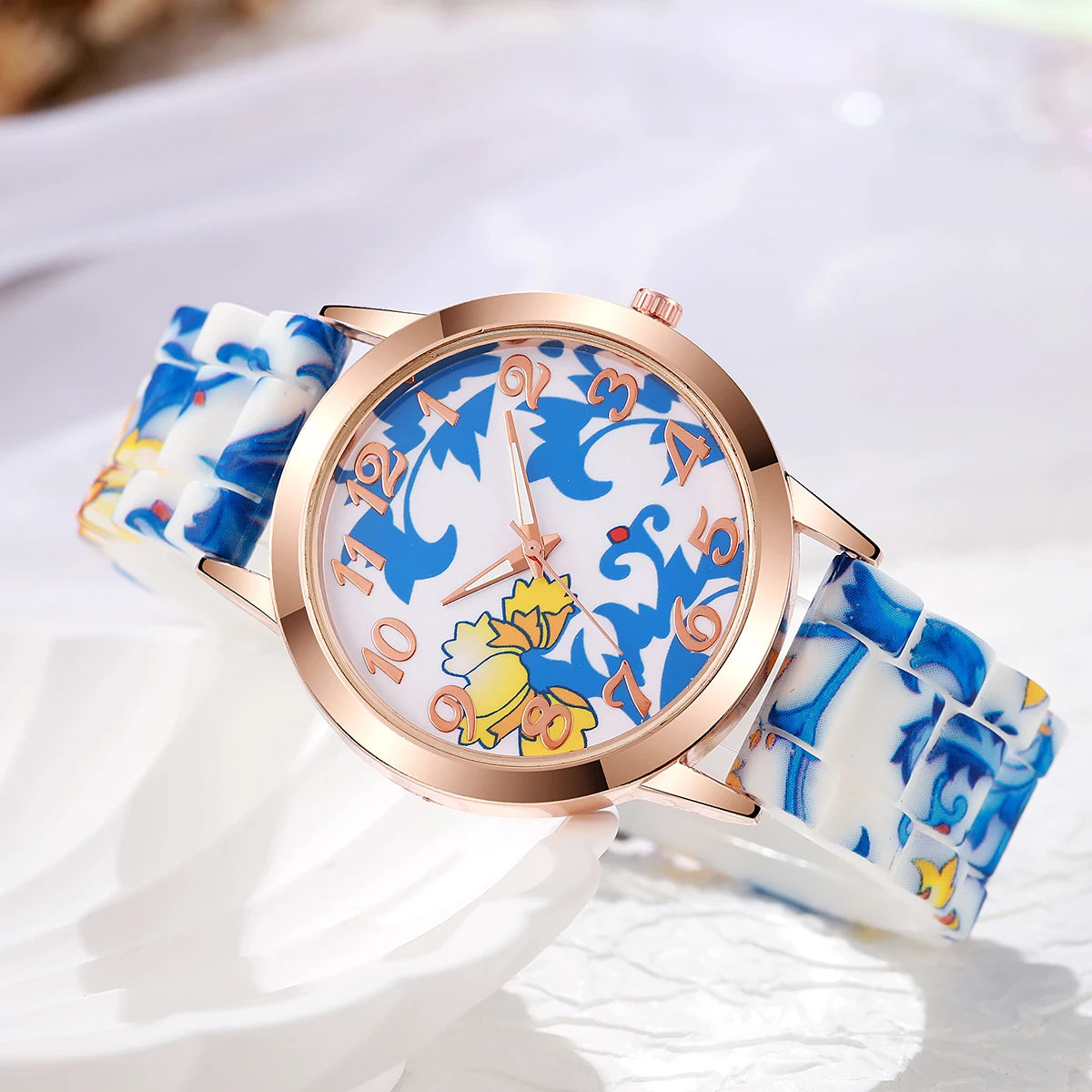 2/3/4/5PCS Fashion Flowers Printed Women Watches Casual Silicone Band Female Quartz Watch Relogio Feminino（Without Box）